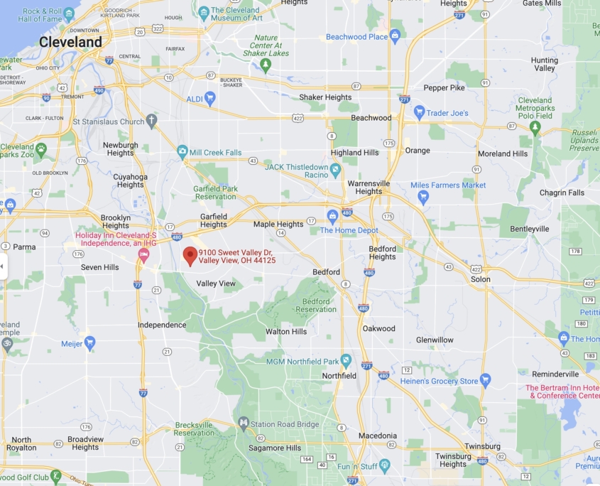 Map to Johnson Gymnastics 9100 Sweet Valley Drive, Valley View, OH 44125